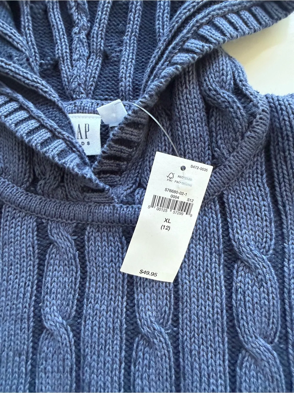 NWT Gap Blue Cable Knit Hooded Sweater Size XL (12)